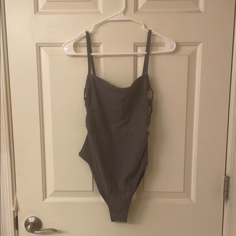 Shade & Shore Gray One Piece Swimsuit with Thin Straps